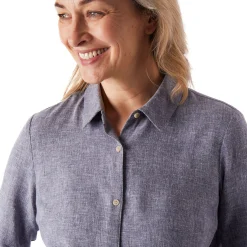 Women'S Brisa Linen Long Sleeve Shirt Ocean Blue