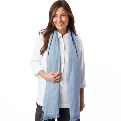 Women'S Brisa Linen Scarf Chambray Blue Stripe
